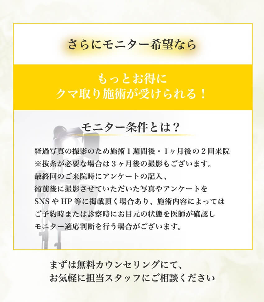 モニター希望ならもっとお得に施術が受けられる！